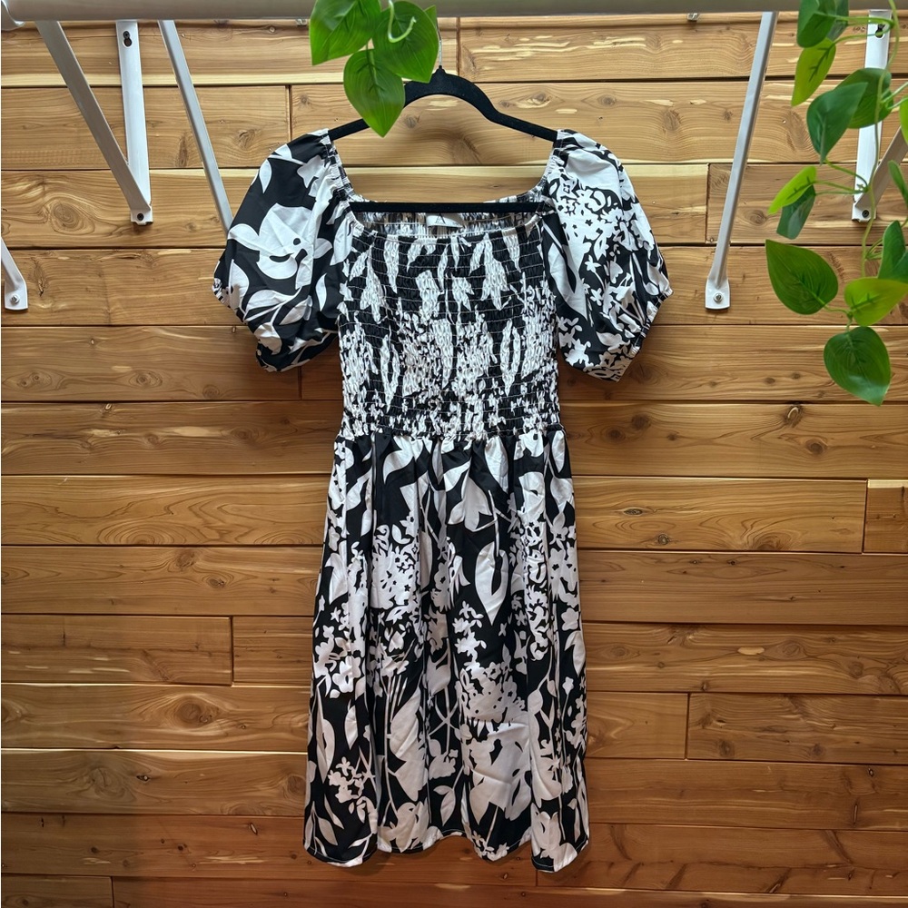 Floral Black and White Mini Dress